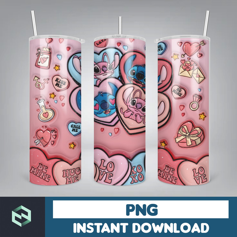 Cartoon Couple Cartoon Valentine Tumbler Design PNG, 3D Inflated Valentine Tumbler Wraps, Balloon 20oz Skinny Tumbler (4).jpg