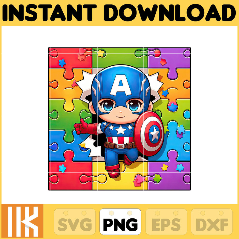 Superhero Captain America Autism Png, Autism Superhero Png, Autism Awareness Png, Be Kind Png , Autism Kid Png, Instant Download.jpg