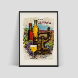 Wines from California - Original vintage travel poster advertising California as the Wine Land of America, 1960