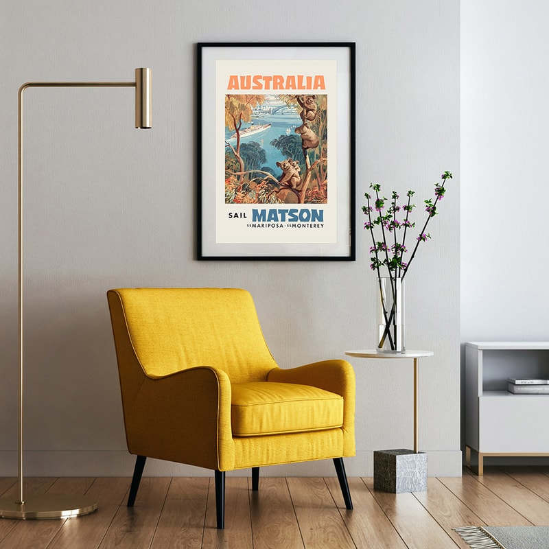 Set of three american travel posters - Australia, Tahiti and New Zealand, 1950s.jpg