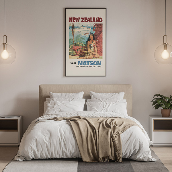 Set of three american travel posters by Matson Lines Australia, Tahiti and New Zealand.jpg