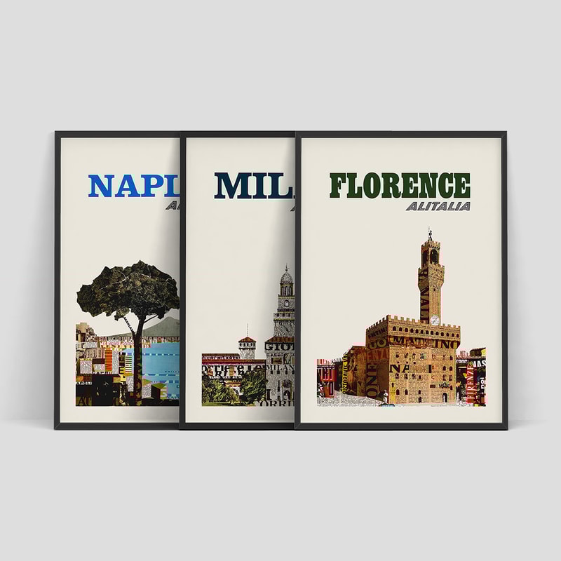 Set of three Italian posters by Alitalia Airlines, 1960.jpg