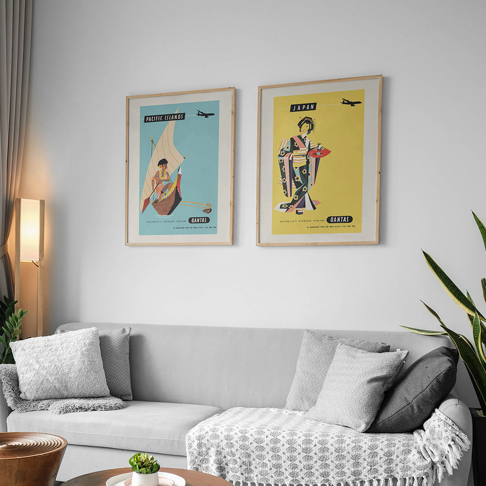 Set of three Qantas Airlines travel posters by Harry Rogers, 1950s.jpg