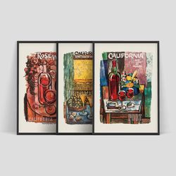 Set of 3 prints - Wines from California, 1965-1968