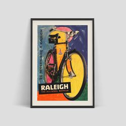 Raleigh - Vintage bike advertising poster for the British bicycle manufacturer, 1950