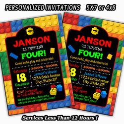 building blocks invitation, chalkboard, colorful blocks birthday party invitation, personalized invitation