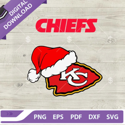 Kansas City Chiefs Santa Hat Logo SVG, KC Chiefs NFL Christmas SVG, KC Chiefs Logo ,NFL svg, Football svg, super bowl sv