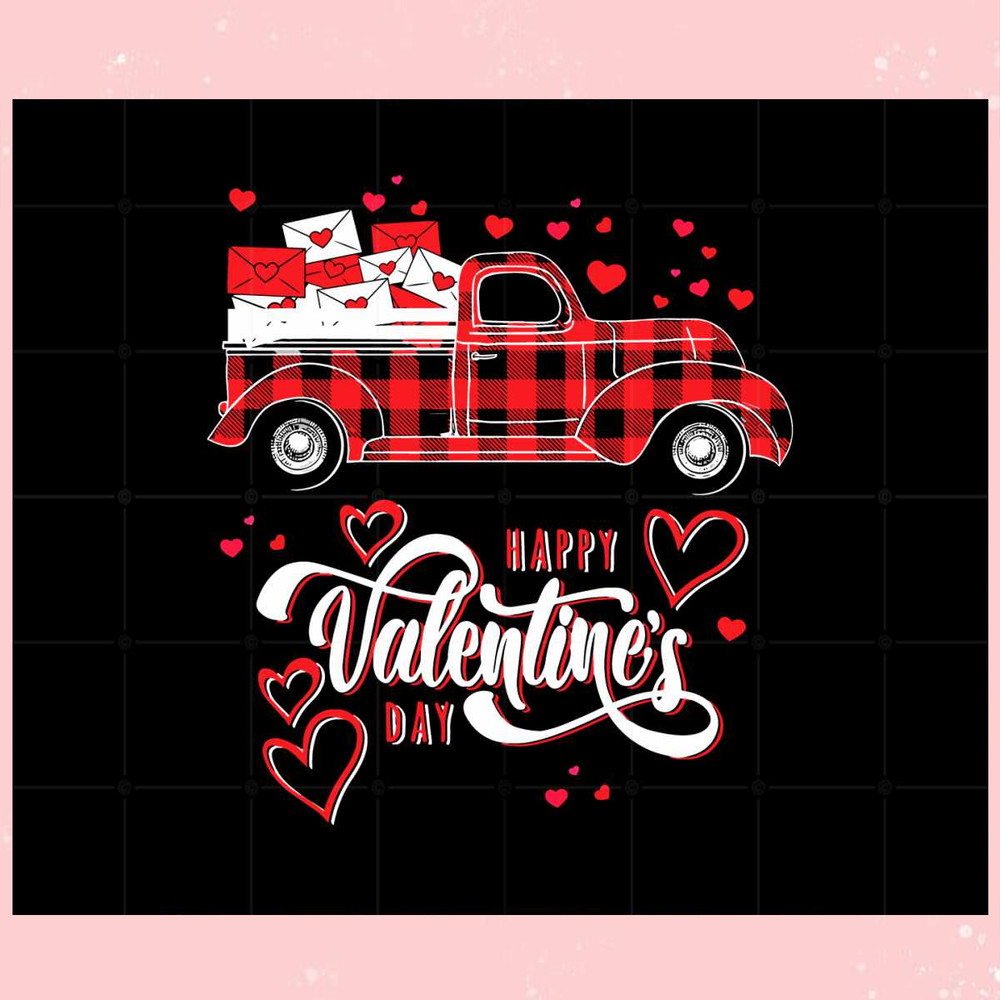 Happy Valentine's Day Red Truck With Hearts Svg Cutting Files.jpg