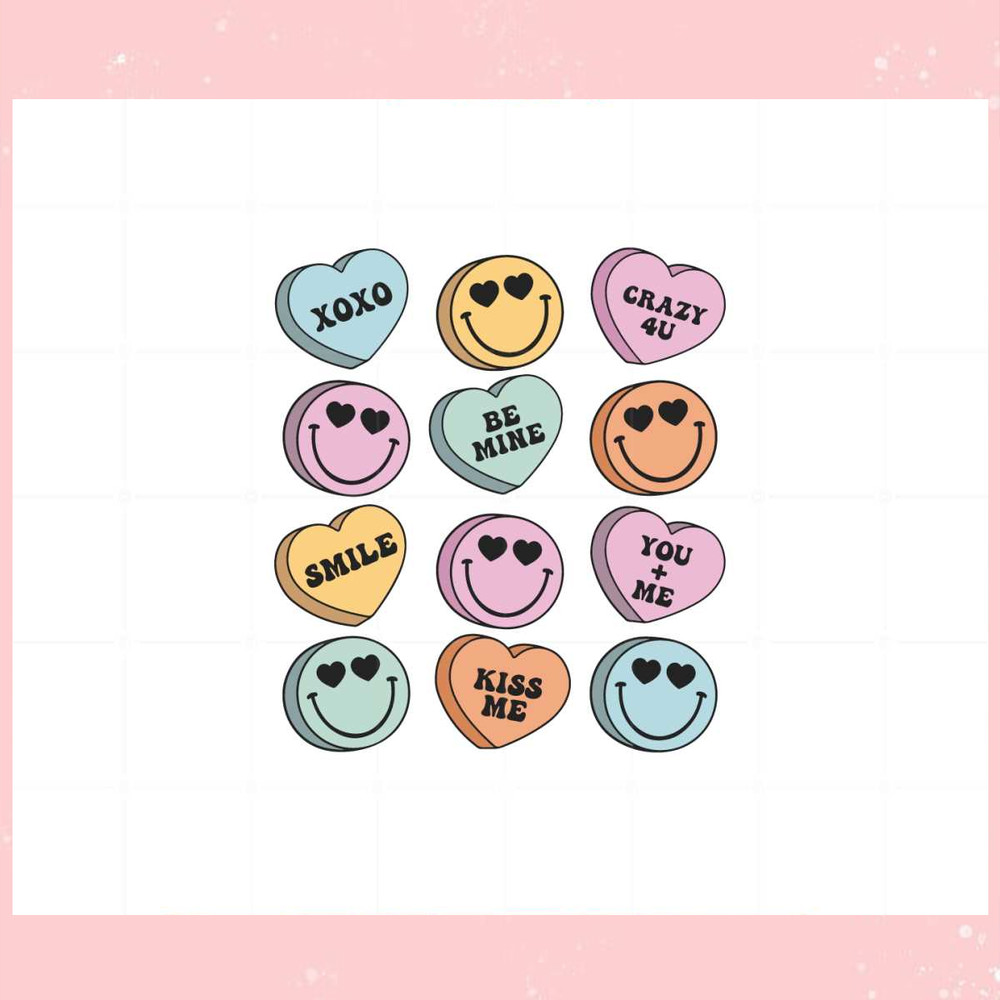 Retro Candy Hearts And Happy Faces Svg Graphic Designs Files.jpg