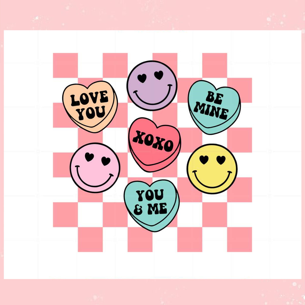 Smiley Candy Hearts Retro Valentines Svg Graphic Designs Files.jpg