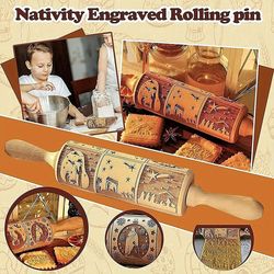 Merry Christmas Elk Wooden Print Rolling Pin