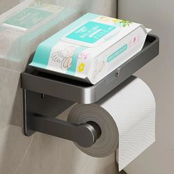 Large Toilet Paper Holder Wall-Mounted Roll Holder With Storage Tray