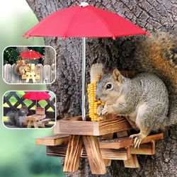 Wooden Squirrel Feeder With Umbrella