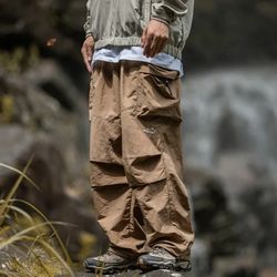 Functional and Stylish 2024 Spring Denim Outdoor Pants with Double-folded Large Pockets and Paratrooper Design Wide Leg