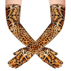 Halloween Makeup Party Opera Stage Dinner Dress Full Finger Women's Long Mittens Fashion Leopard Print Gold Velvet Glove