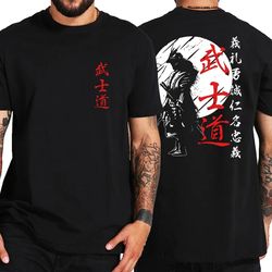 Japan Samurai Spirit T Shirts For Men Japanese Style Back Print Loose Oversized Cotton Tops T-shirt Bushido Male Gifts T