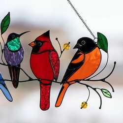 Birds On A Wire High Stained Suncatcher Window Panel Bird