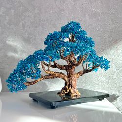 Handmade beaded tree blue bonsai | artificial realistic plant