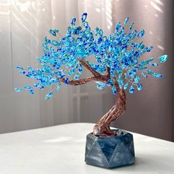 Handmade artificial blue bonsai of life home decor inspo | desk accessory | wire sculpture feng shui cherry blossom tree