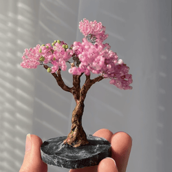 Handmade miniature artificial beaded bonsai tree pink cherry blossom
