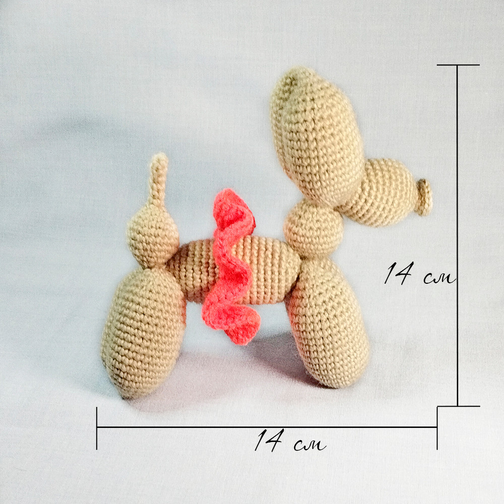 Balloon Dog Toy Decorative Figurine Stuffed Animal Toy Crochet Beige Dog In A Skirt Toy 3