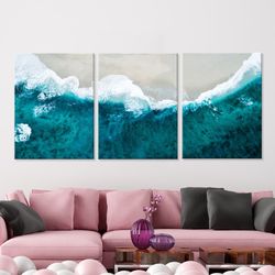 Blue ocean wall art Beach landscape wall art set print Living room nature poster set of 3 canvas Bedroom 3 piece wall de