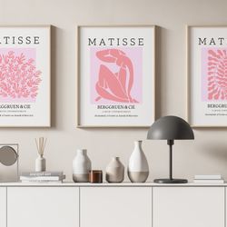 Blush & Salmon Pink Matisse Gallery Wall Set,Matisse Print Set of 3,Exhibition Poster,Abstract Printable Wall Art,Minima