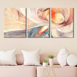 Contemporary 3 piece wall art Abstract one line poster Bedroom modern decor Mid century beige extra large framed canvas