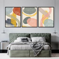 Contemporary 3 piece wall art Minimalist poster Bedroom modern wall decor Abstract beige extra large framed canvas Livin