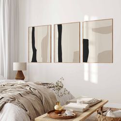 Minimalist Neutral Abstract Printable Wall Art Set Of 3 Black Beige Abstract Prints Modern Wall Art Living Room Decor
