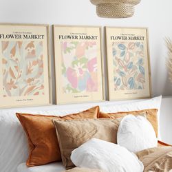 Set Of 3 Flower Market, Boho Flower Art, Bedroom Wall Decor, Living Room Print, Vintage Exhibition Mid Century Modern Ar