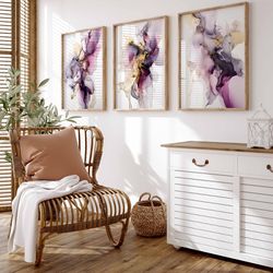 set of 3 wall neutral poster gold art print modern purple wall art modern home decor contemporary art printable s