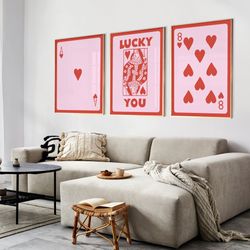 Trendy Retro Wall Art Set Of 3, Retro Trendy Aesthetic Print, Black Ace Card Poster, Lucky You Poster, Trendy Wall Art,