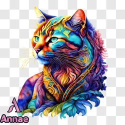 Colorful Cat Artwork or Painting PNG Design 244