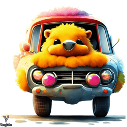 Colorful Cartoon Bear in Car PNG Design 177