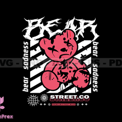Pinky Teddy Bear Stretwear, Teddy Bear Tshirt Design, Streetwear Teddy Bear PNG, Urban, DTG, DTF 102