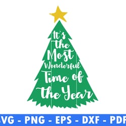 it's the most wonderful time of the year, pine tree svg file, golden star png, snow flake svg cut file christmas clipart