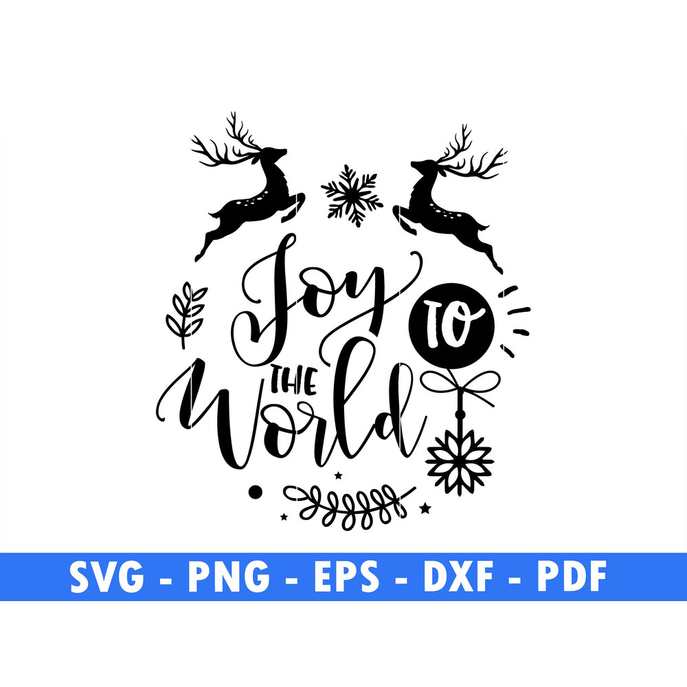 Joy To The World Black Winter Svg Files For Cricut Christmas PNg Santa Svg Christmas Quote Svg Deer 0