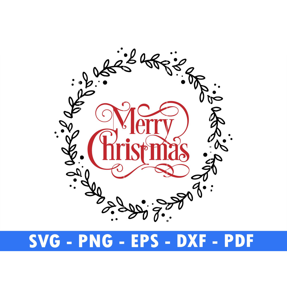 Merry Christmas  Round Wreath Snow Flake Svg Cut File Christmas Clipart Download Pine Tree Svg File 0