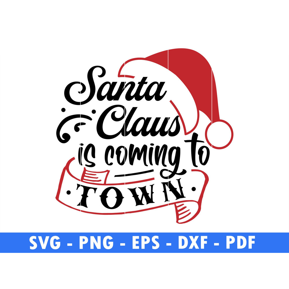 Santa Claus Is Coming To Town Red One Svg File Winter Scene Svg Magical Christmas Scene Santa Reind 0