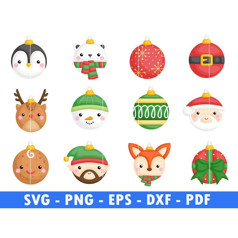 12 Cartoon Face Winter Scene Svg Christmas Png File Deer Svg File Penguin Face Png File Cut Face Cu 0