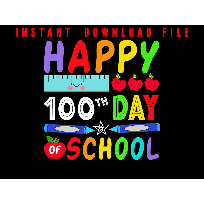 Happy 100th Day Of School Scale Apple Png File Rainbow Colour Png File Instant Digital Download Vis 0