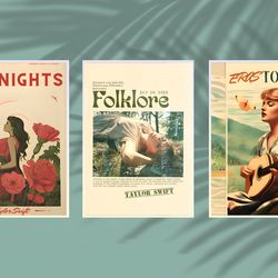 taylor swift posters prints, midnights folklore the eras tour, retro wall art decor, swiftie gift music song lyrics tayl