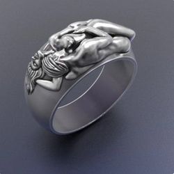 Handmade Romantic 925 Sterling Silver Ring, Lovers Ring Silver, Loving Hugging Couple Ring, Valentine Ring, Design 925 S