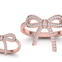 Bow Style Fashion Ring with Diamonds, Stackable Ring, Cocktail Bow ring, avail. in rose gold, 925 Silver yellow gold