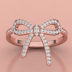bow style fashion ring with diamonds, stackable ring, cocktail bow ring, avail. in rose gold, 925 silver yellow gold