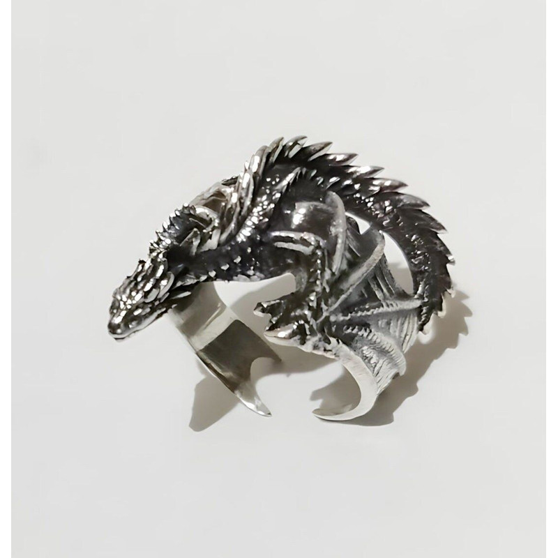 Winged Solid Dragon Ring Flying Gragon Ring Dragon Men Band Ring 925 Silver Ring Handmade Silver Dr