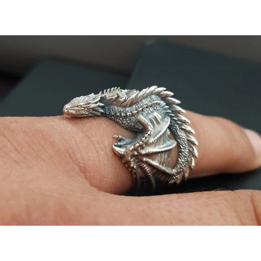 Winged Solid Dragon Ring Flying Gragon Ring Dragon Men Band Ring 925 Silver Ring Handmade Silver Dr