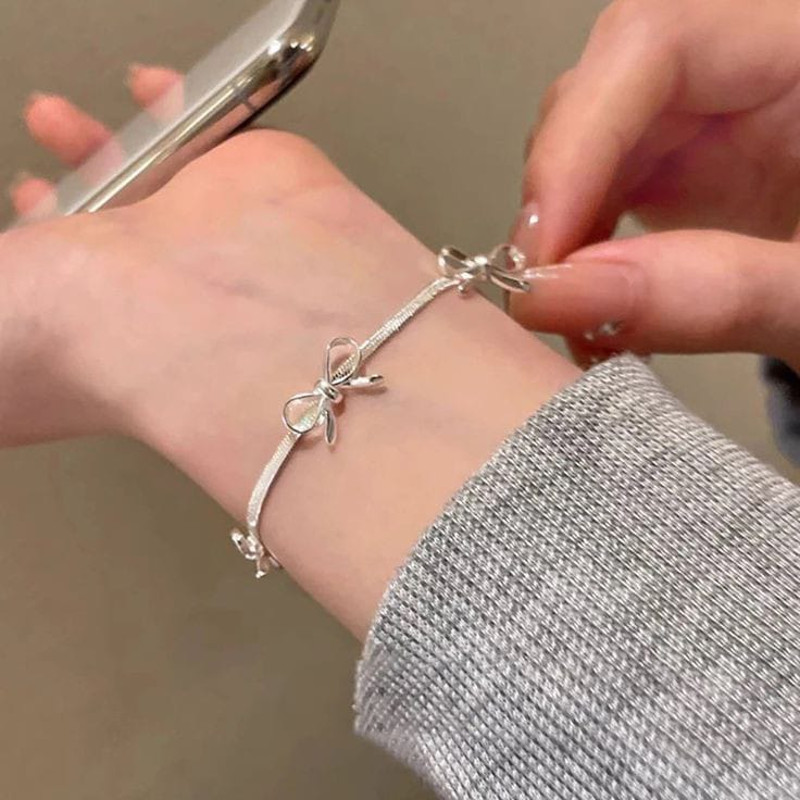Silver Ribbon Bracelet Silver Plating Herringbone Chain Bracelet Silver Minimal Bracelet Lovely Dai 2