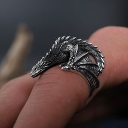 wrap dragon ring, winged dragon handmade ring, dragons lovers ring
